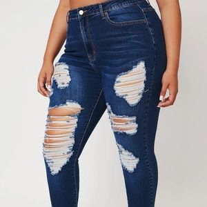 Unicolor torn tight jeans